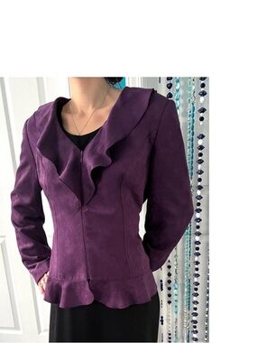 Vintage Deep Purple Faux Suede Minimalist Dual-Use Jacket or Top